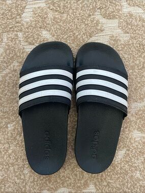 adidas Kids Black and White Slide Sandals